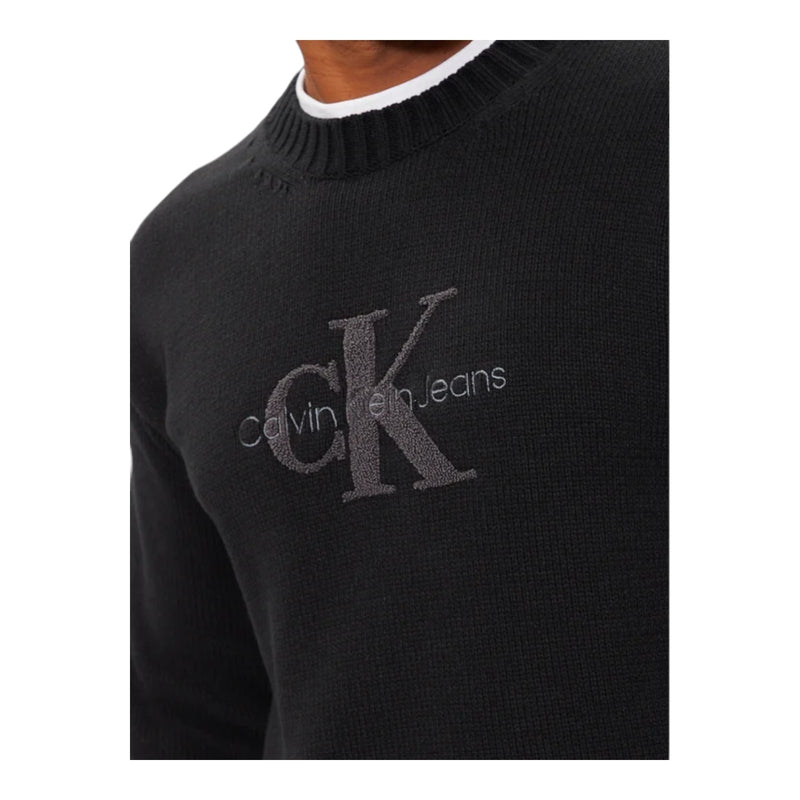 Maglie Uomo Calvin Klein - Chenille Monologo Sweater - Nero