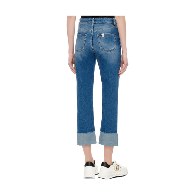 Jeans Donna Liu Jo - Pant. Straight Risvolto H.w. - Blu