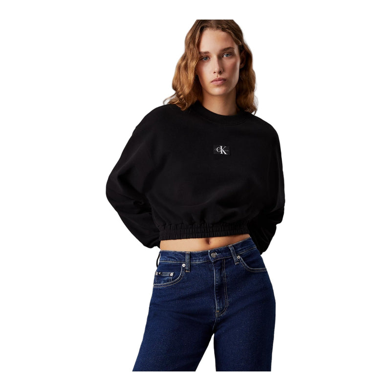 Felpe senza cappuccio Donna Calvin Klein - Woven Label Crew Neck - Nero