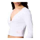 T-shirt Donna Calvin Klein - A-Ls Wvn Lbl 2X2 Ctt - Bianco