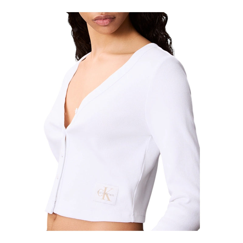 T-shirt Donna Calvin Klein - A-Ls Wvn Lbl 2X2 Ctt - Bianco