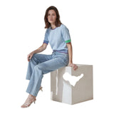 Maglie Donna Surkana - Maglione con scollo tondo a maniche corte - Celeste