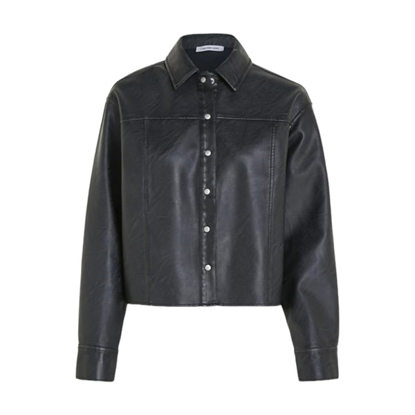 Camicie Donna Calvin Klein - Faux Leather Relaxed Shirt - Nero