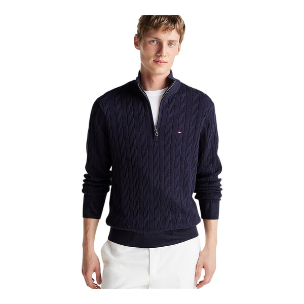 Maglie a manica lunga Uomo Tommy Hilfiger - Classic Cotton Cable Zip Mock - Blu