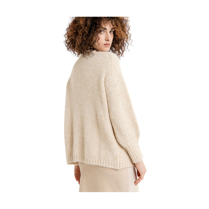 Cardigan Donna Surkana - Cardigan aperto manica a sbuffo polsino alto - Beige