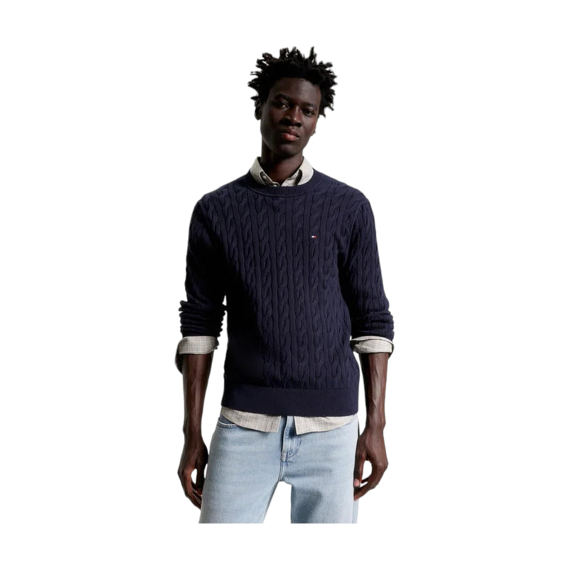 Maglie Uomo Tommy Hilfiger - Classic Cable Crew Neck - Blu