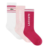 Calzini Ragazza Lacoste - Lchn 3Pk Stripe Cotton Crew - Rosa