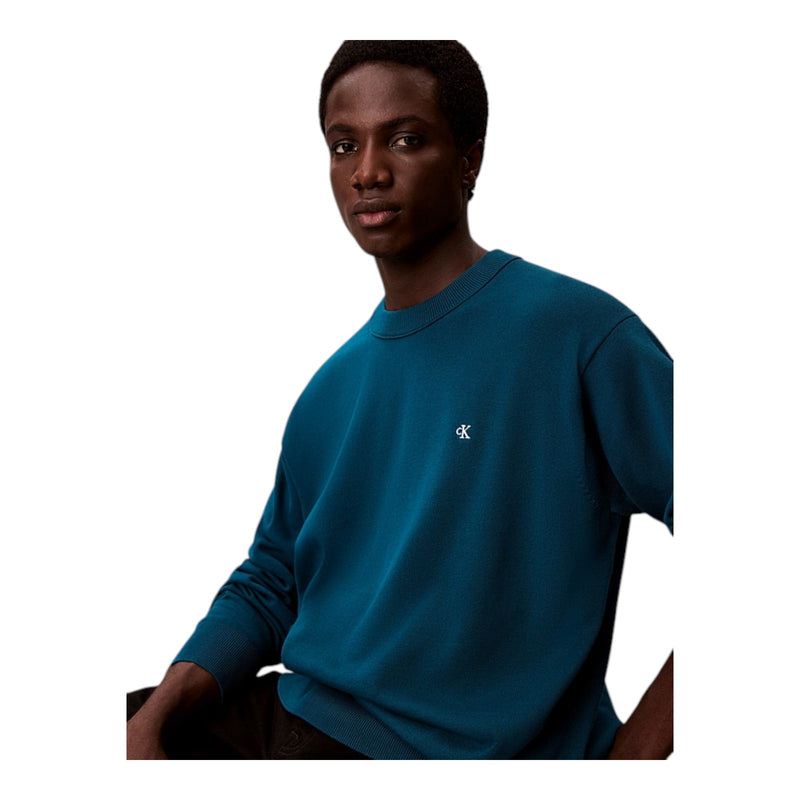 Maglie Uomo Calvin Klein - Ls Ez Cotton Crewnk Sweater 12Gg - Blu
