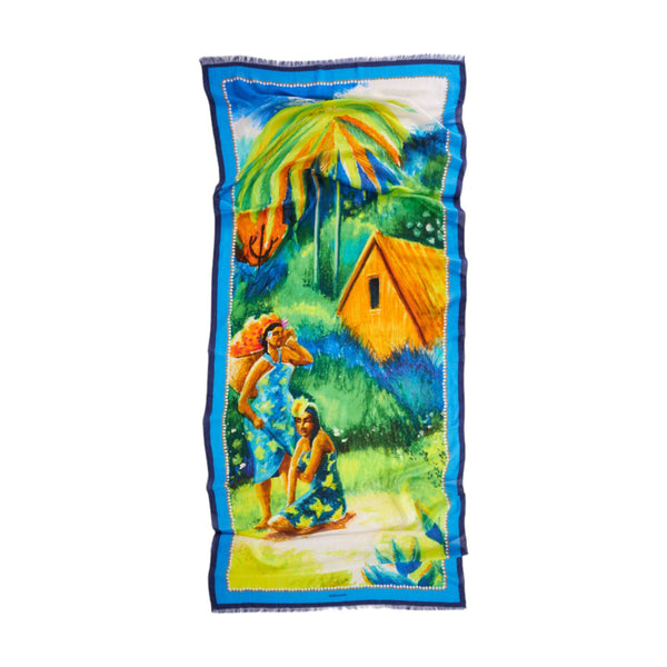 Foulard Donna Surkana - Sciarpa con motivo villaggio tahitiano - Multicolore