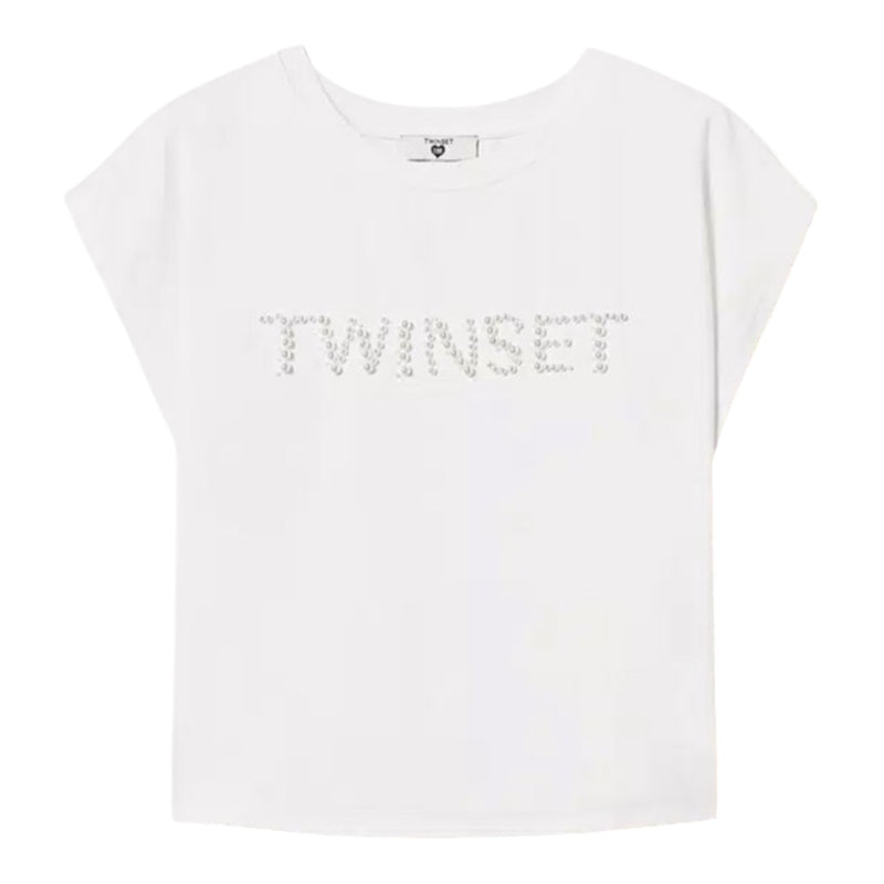 T-shirt Donna Twinset - T-Shirt Boxi Con Ricamo - Bianco