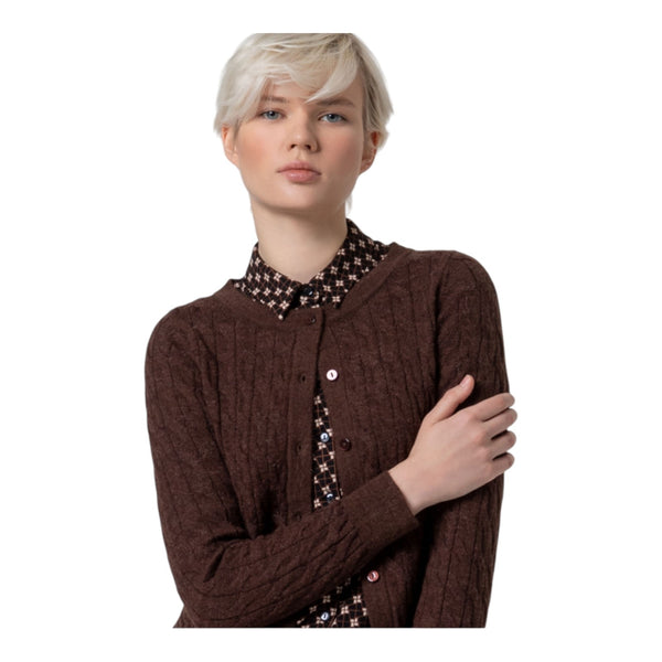 Cardigan Donna Surkana - Cardigan corto e aderente con trecce - Marrone