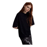T-shirt Donna Alpha Studio - Giro M/M Aperto Dt Jersey + Popeline - Nero