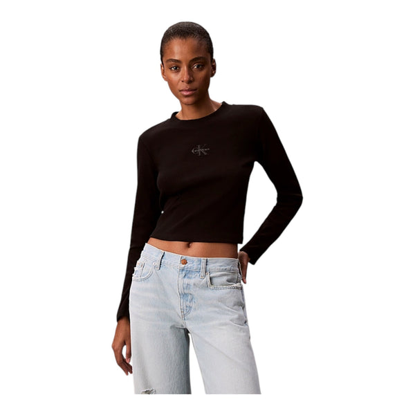 Maglie a manica lunga Donna Calvin Klein - A- Ls Monogram Baby Tee - Nero