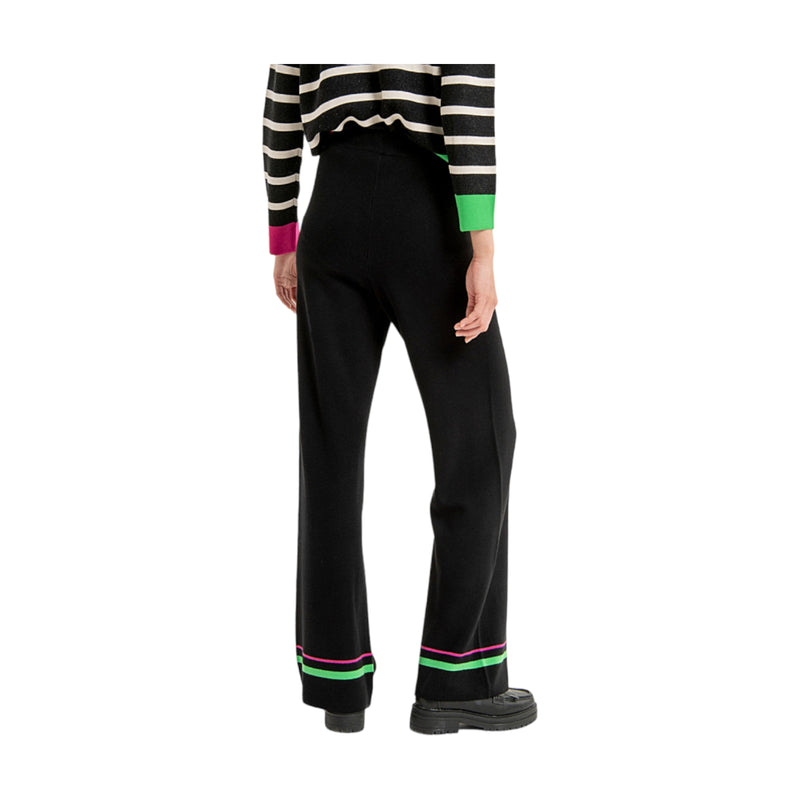 Pantaloni Donna Surkana - Pantaloni in maglia jacquard larghi flare - Nero