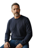 Maglioni Uomo Alpha Studio - Girocollo Intreccio Merinos Pesante - Blu