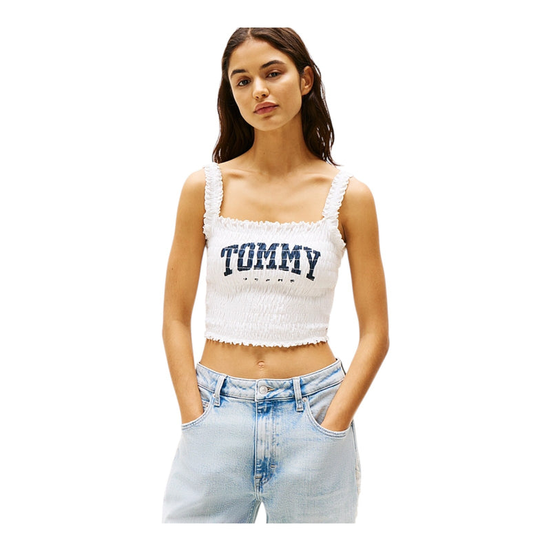Canotte e top Donna Tommy Hilfiger - Bralette Varsity slim fit a nido d'ape - Bianco