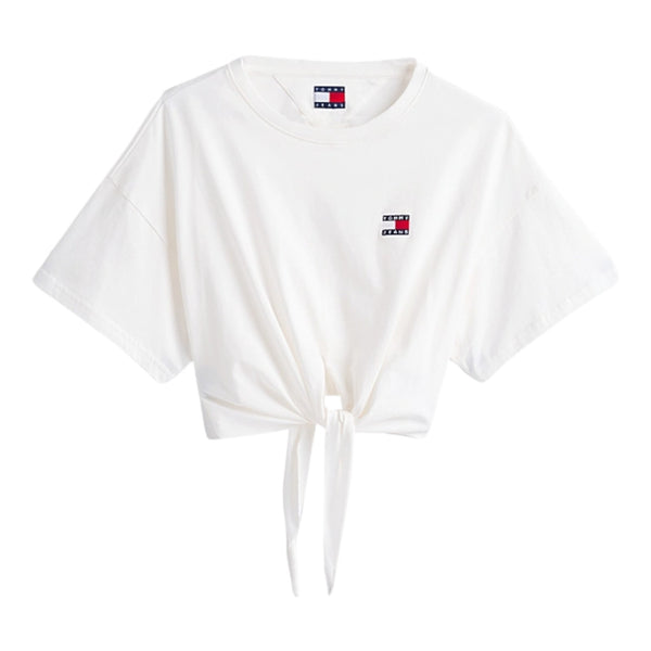 T-shirt Donna Tommy Hilfiger - Tjw Reg Waist Tie Badge Tee Ext - Bianco