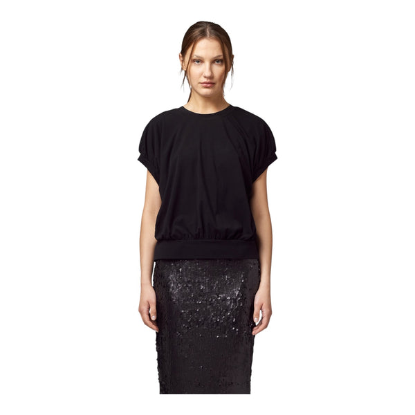 T-shirt Donna Alpha Studio - Giro M/M Jersey + Popeline - Nero
