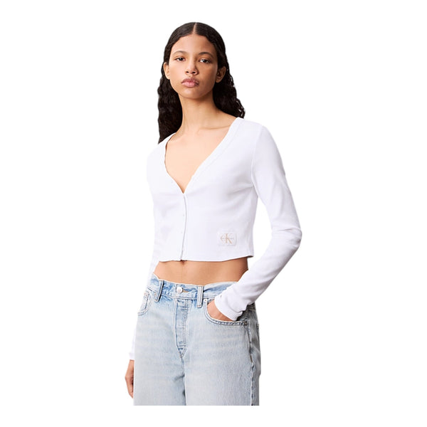 T-shirt Donna Calvin Klein - A-Ls Wvn Lbl 2X2 Ctt - Bianco