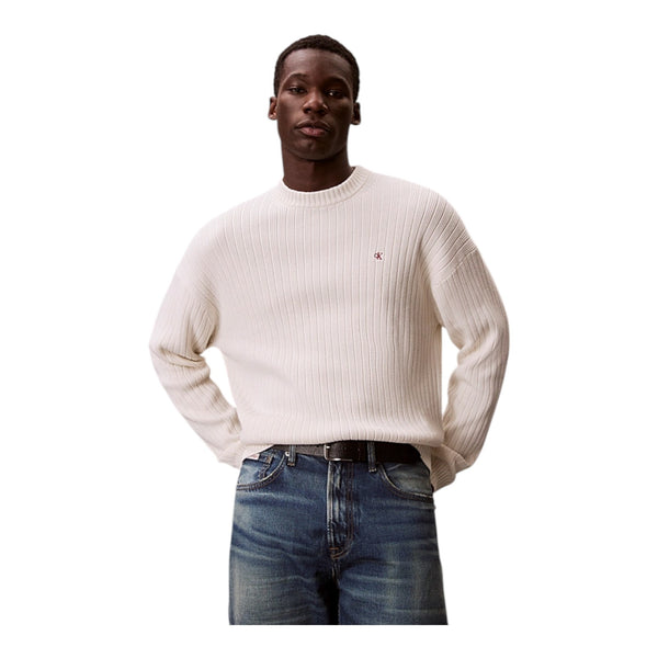 Maglie a manica lunga Uomo Calvin Klein - Ls Vertical Texture Cttn Crewnk - Panna