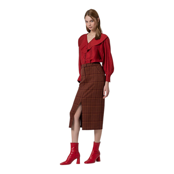 Gonne casual Donna Surkana - Gonna dritta in jacquard - Marrone