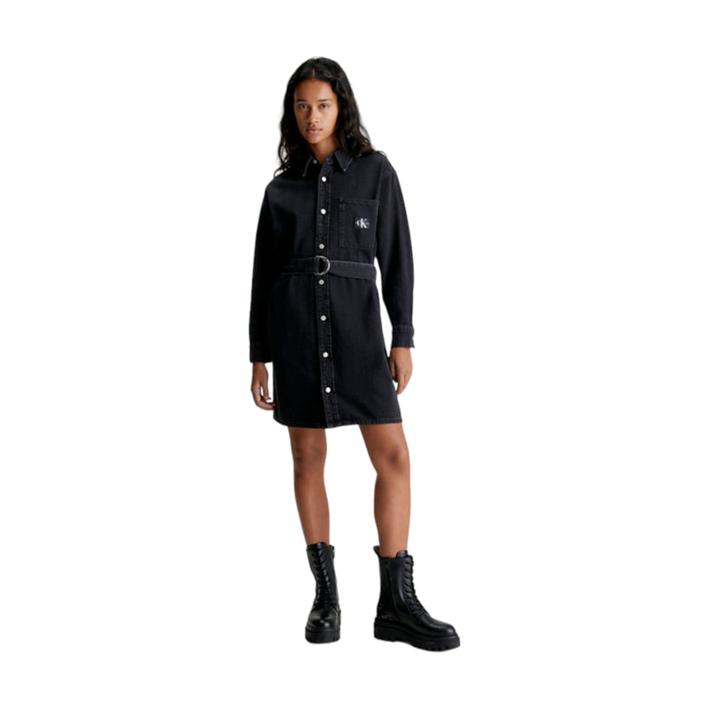 Vestiti casual Donna Calvin Klein - Belted Utility Denim Shirt Dress - Nero