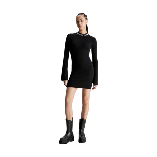 Vestiti casual Donna Calvin Klein - Logo Intarsia Sweater Dress - Nero