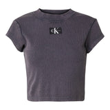 T-shirt Donna Calvin Klein - Washed Woven Label Rib Baby Tee - Grigio