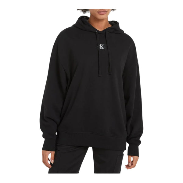 Felpe con cappuccio Donna Calvin Klein - Woven Label Oversized Hoodie - Nero