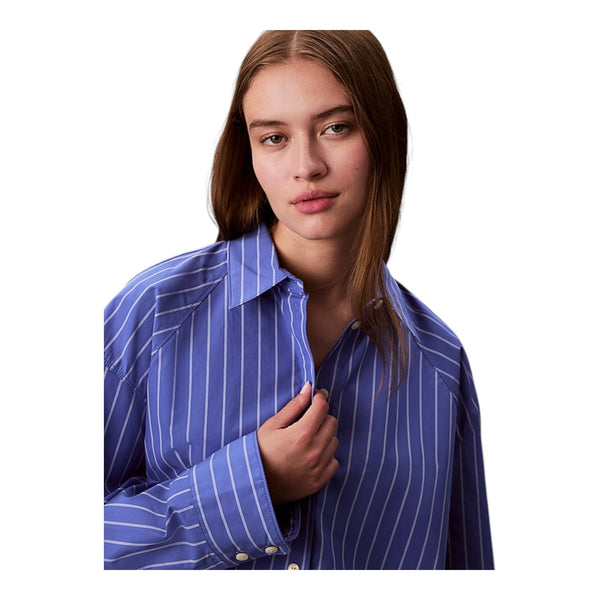 Camicie Donna Calvin Klein - Yd Stripe Boxy Cropped Shirt - Celeste