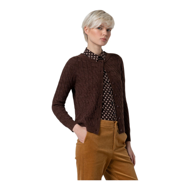 Cardigan Donna Surkana - Cardigan corto e aderente con trecce - Marrone