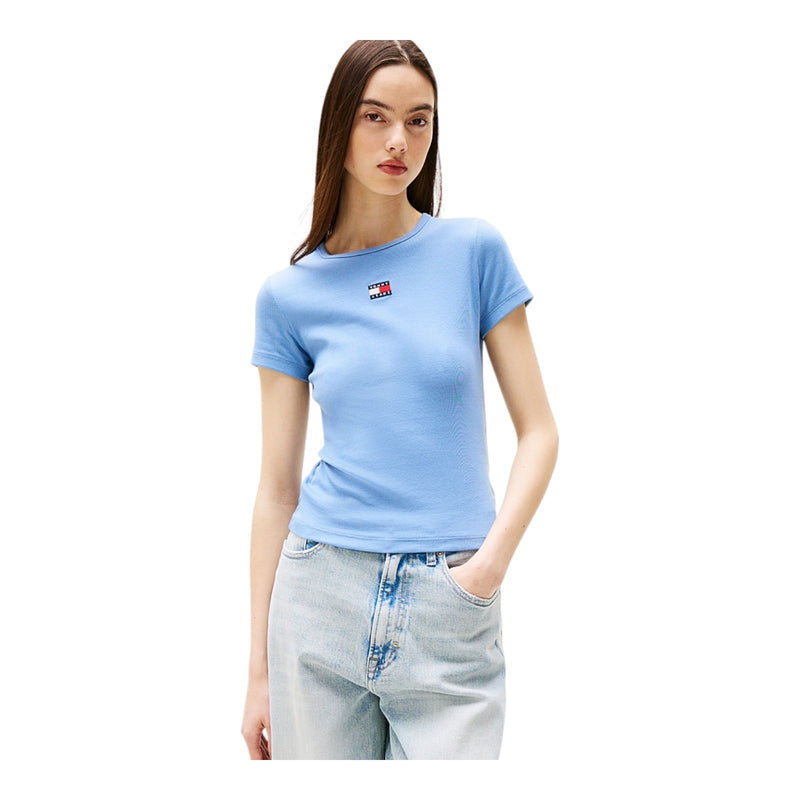 T-shirt Donna Tommy Hilfiger - Tjw Slim Badge Rib Tee - Azzurro