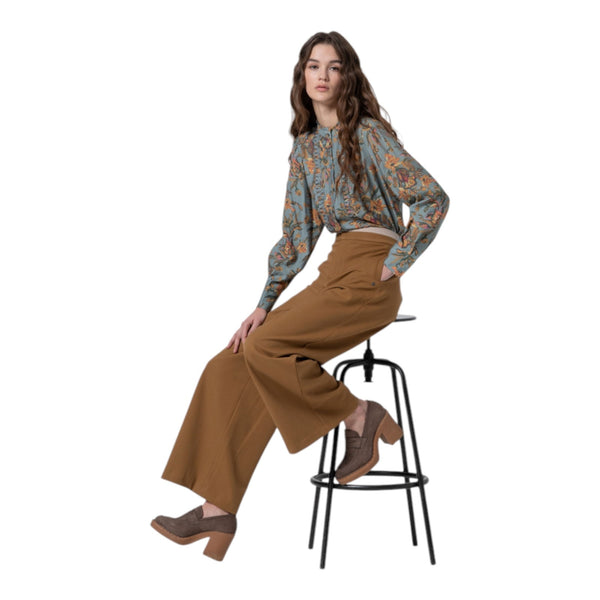 Pantaloni Donna Surkana - Pantaloni ampi con cintura a contrasto - Cammello