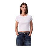 T-shirt Donna Calvin Klein - A- Woven Label 2X2 Rib Baby Tee - Bianco