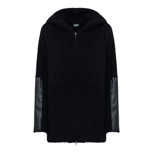 Maglioni Donna Alpha Studio - Cappuccio M/L Costa Inglese Leather &Tricot - Nero