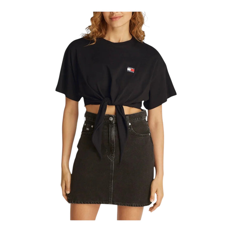T-shirt Donna Tommy Hilfiger - Tjw Reg Waist Tie Badge Tee Ext - Nero