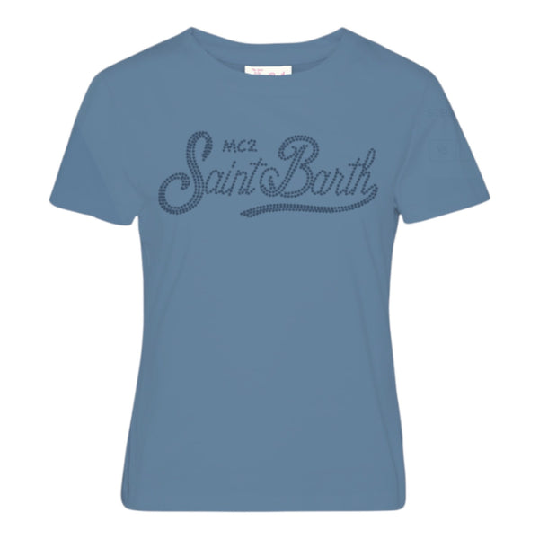 T-shirt Donna Mc2 Saint Barth - Emilie Cotton Crew Neck T-Shirt - Azzurro