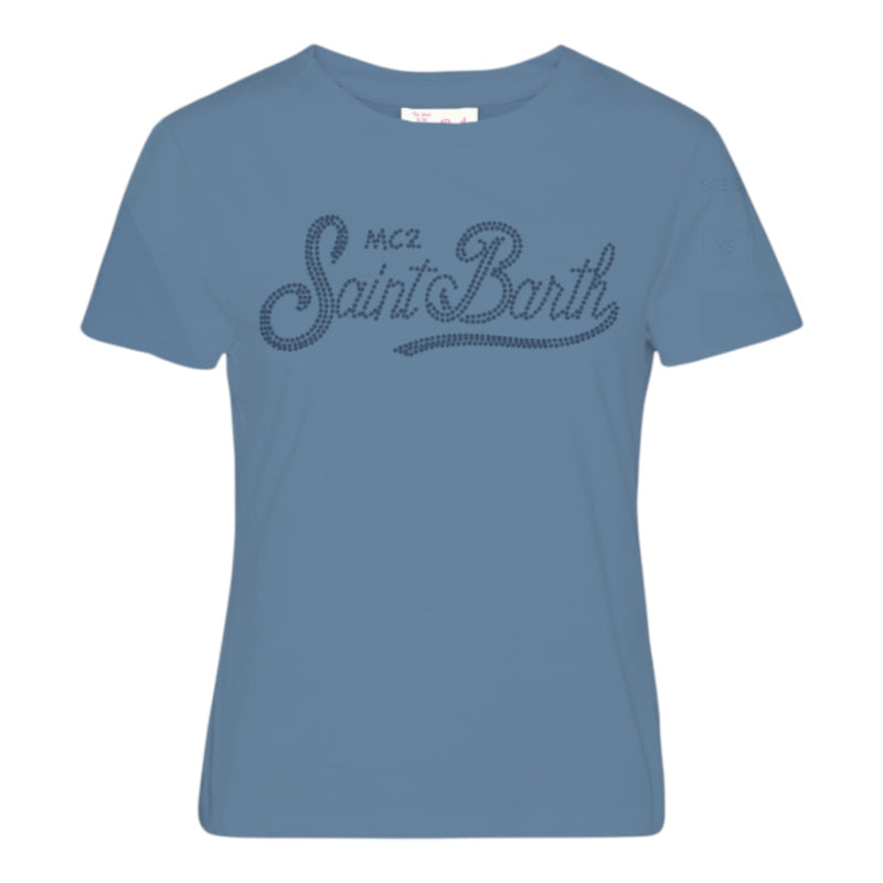 T-shirt Donna Mc2 Saint Barth - Emilie Cotton Crew Neck T-Shirt - Azzurro