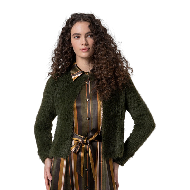 Cardigan Donna Surkana - Giacca in maglia effetto pelliccia - Verde