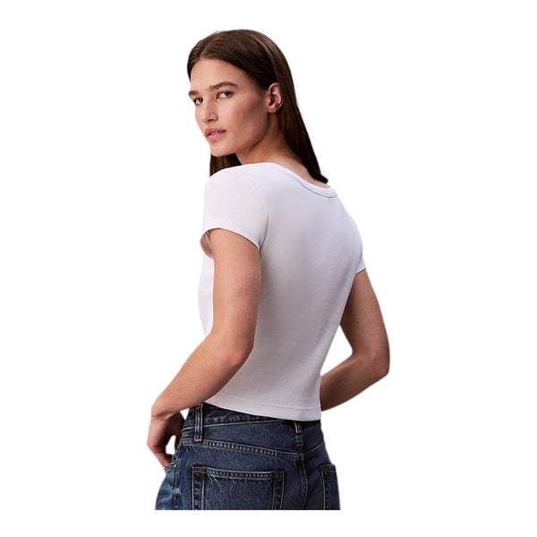 T-shirt Donna Calvin Klein - A- Woven Label 2X2 Rib Baby Tee - Bianco