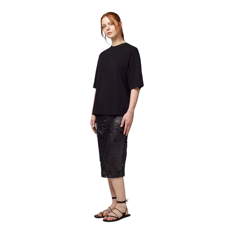 T-shirt Donna Alpha Studio - Giro M/M Aperto Dt Jersey + Popeline - Nero