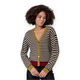 Cardigan Donna Surkana - Cardigan scollo a v a righe - Nero