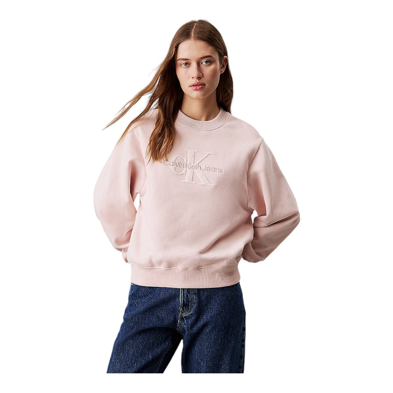 Felpe senza cappuccio Donna Calvin Klein - Chenille Monologo Crewneck - Rosa