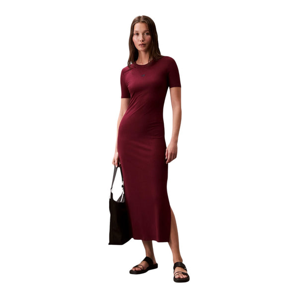 Vestiti casual Donna Calvin Klein - A - Modal Rib Ss Dress - Bordeaux
