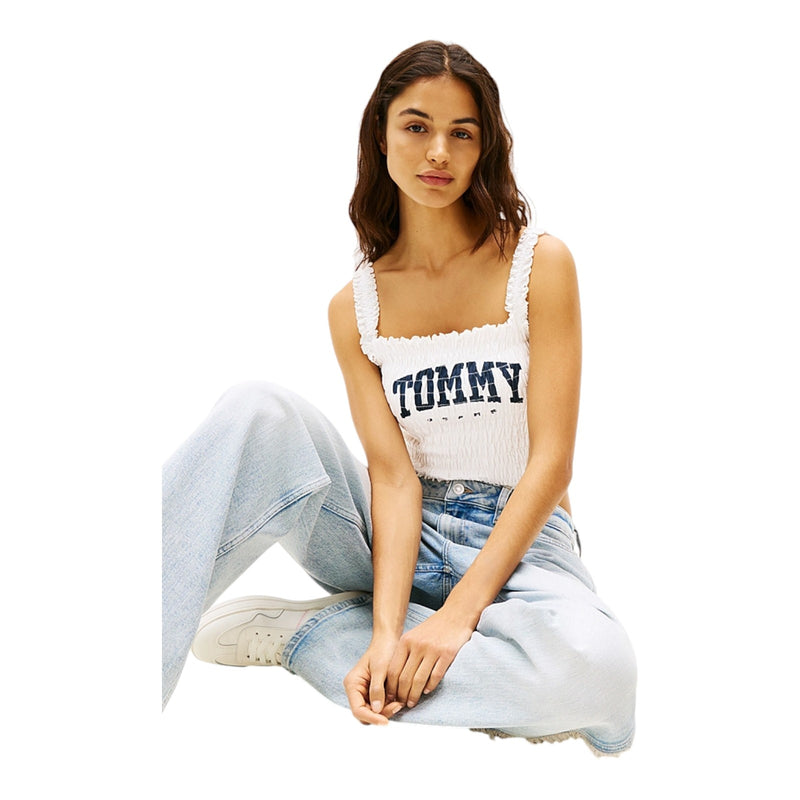 Canotte e top Donna Tommy Hilfiger - Bralette Varsity slim fit a nido d'ape - Bianco