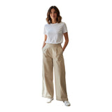 Pantaloni Donna Alpha Studio - Panta Wide Leg Popeline Unito - Sabbia