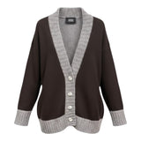 Cardigan Donna Alpha Studio - Cardigan M/L Mix Bi-Material - Marrone