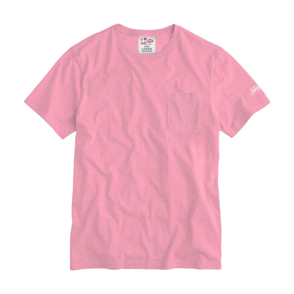 T-shirt Uomo Mc2 Saint Barth - Ecstasea Linen T Shirt With Front Pocket - Rosa