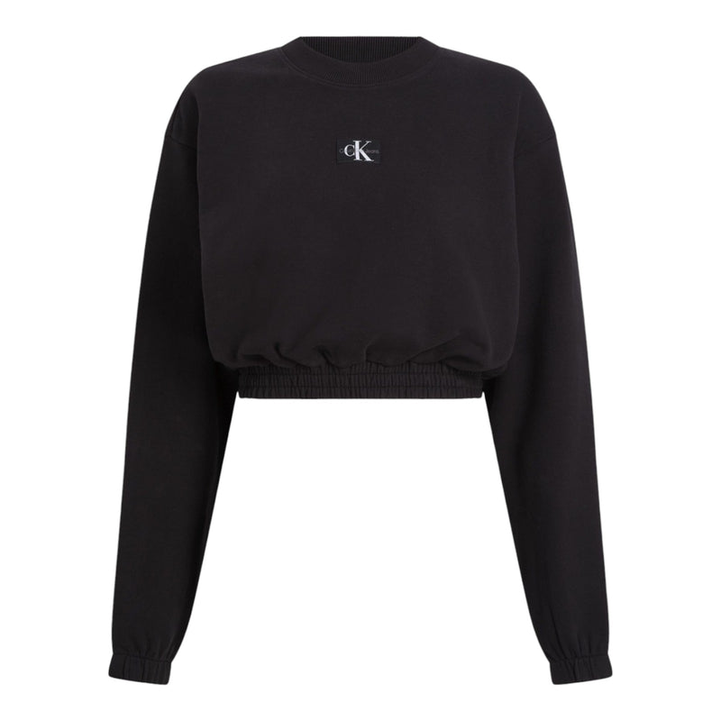 Felpe senza cappuccio Donna Calvin Klein - Woven Label Crew Neck - Nero