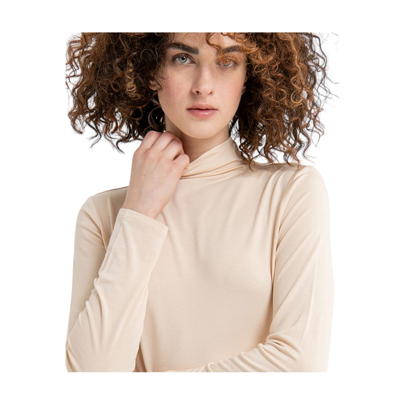 Maglie a manica lunga Donna Surkana - Maglietta aderente collo perkins - Beige